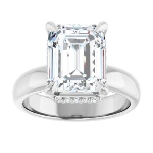 white gold emerald cut diamond engagement ring with thicker band