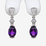 white gold amethyst and diamond dangle earrings