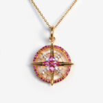 yellow gold ruby and diamond compass pendant