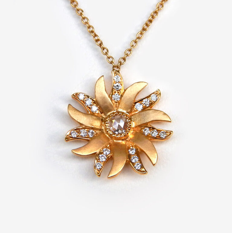 yellow gold diamond sun necklace