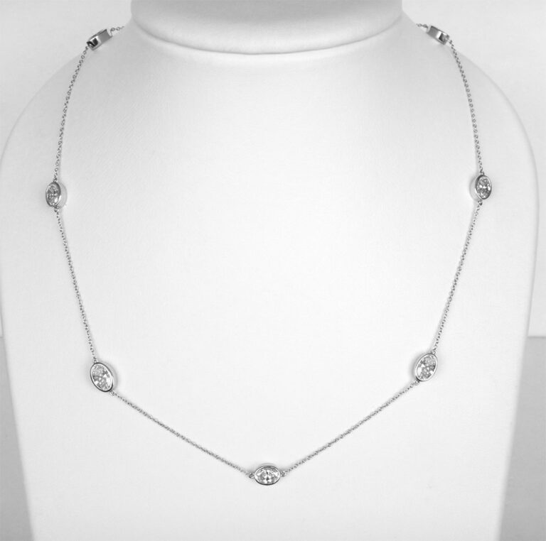 white gold lab created oval diamond station necklace