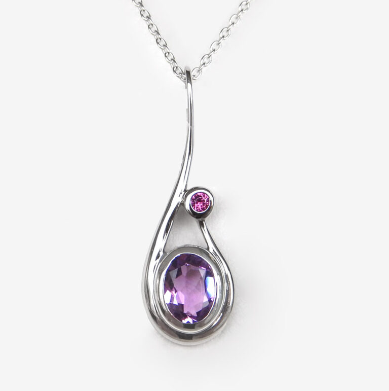 Click to view larger size sterling silver amethyst and pink tourmaline pendant