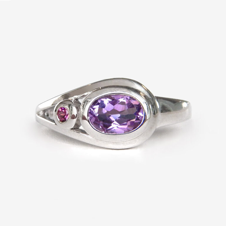 Click to view larger size sterling silver amethyst and pink tourmaline ring