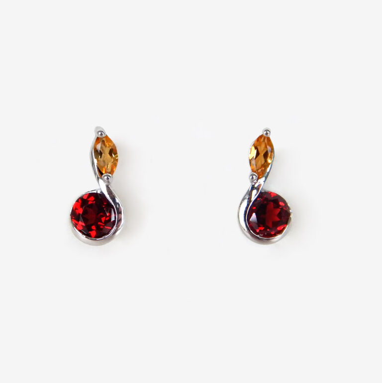 Click to view larger size sterling silver garnet and citrine earrings