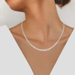 white gold lab-created graduated diamond necklace on model