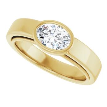 horizontally bezel set yellow gold diamond engagement ring