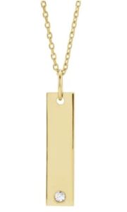 engravable yellow gold vertical bar necklace with birthstone