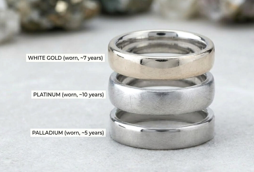 gold, platinum, and palladium change in appearance over time