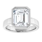 bezel set emerald cut diamond engagement ring