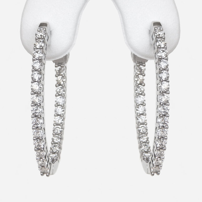 Click to view larger size white gold inside/outside diamond hoop earrings