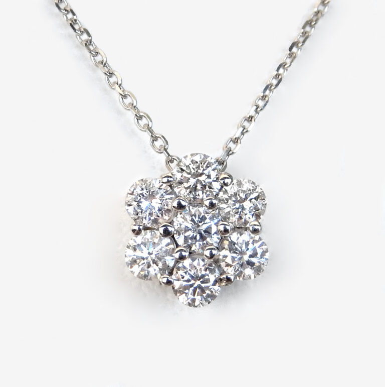 Click to view larger size white gold diamond cluster necklace