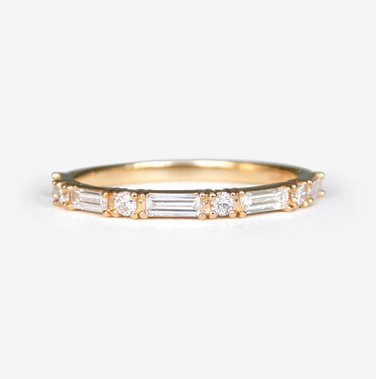 yellow gold baguette and round diamond band