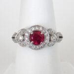 white gold ruby and diamond antique style ring