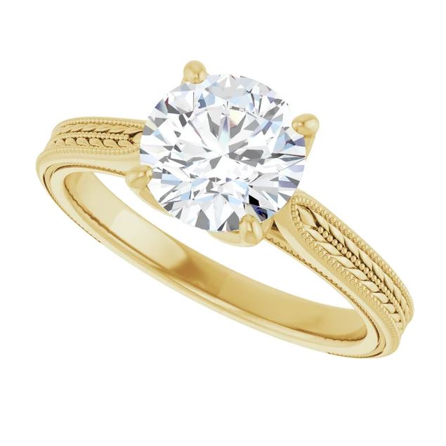 Click to view larger size yellow gold diamond solitaire engagement ring with milgrain edges