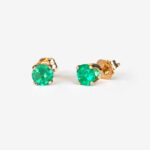 yellow gold 4mm natural emerald stud earrings
