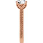 side view of rose gold antique inspired engagement ring with solitaire edges