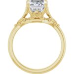 side view of yellow gold antique inspired diamond engagement ring