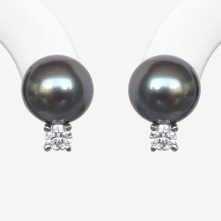 Click to view larger size white gold tahitian pearl and diamond studs